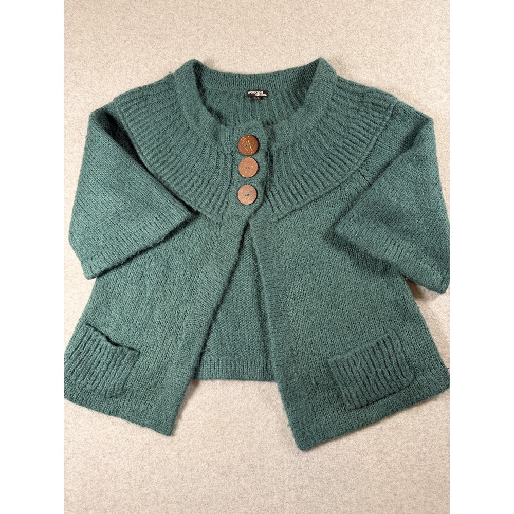Wooden‎ Ship Womens M/L Mohair Wool Blend Cropped Cardigan Pockets Buttons